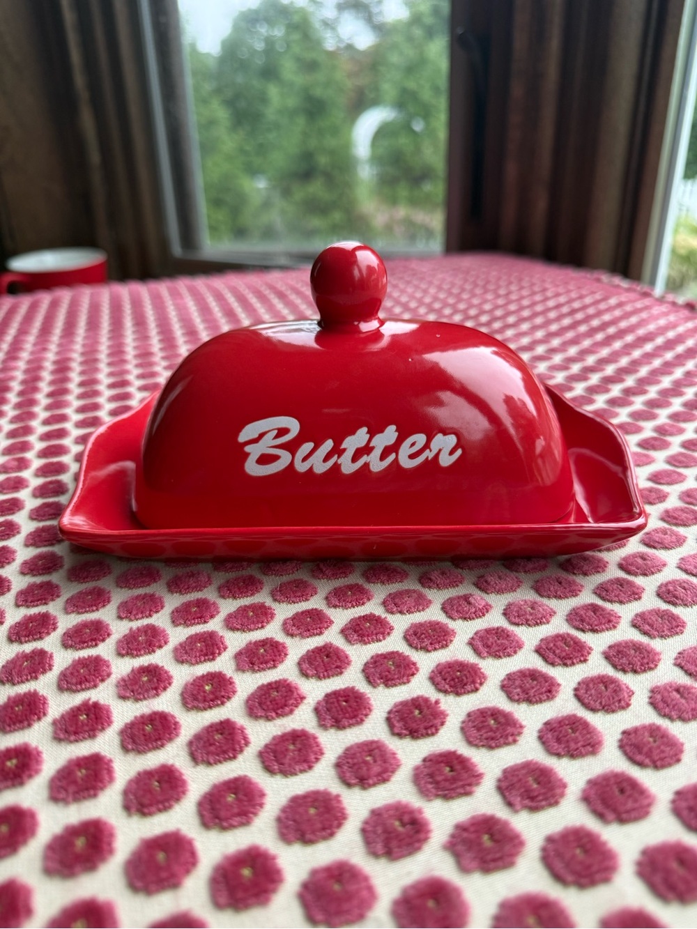 Red Ceramic Butter Dish with Lid by Cutiset